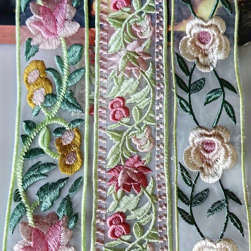 

1 Yard Pink Floral Embroidery Lace Trim - Delicate Polyester Fabric With 3d Flowers & Leaves For Diy Wedding Dresses, ' Clothing & Handmade Accessories, Lace Fabric