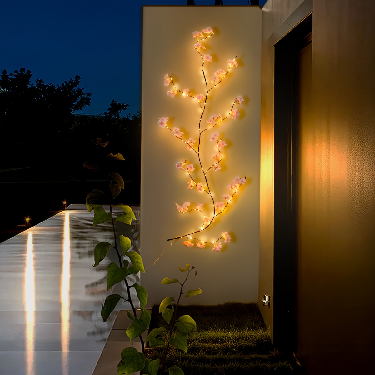 Image of 1pc Glowing Brown Artificial Branch Lights Usb Powered, /5.9ft 190led Cherry Wreath Courtyard Wall Decor For Christmas Wedding Party Bedroom Indoor Outdoor Fairy String Lights (without Battery)