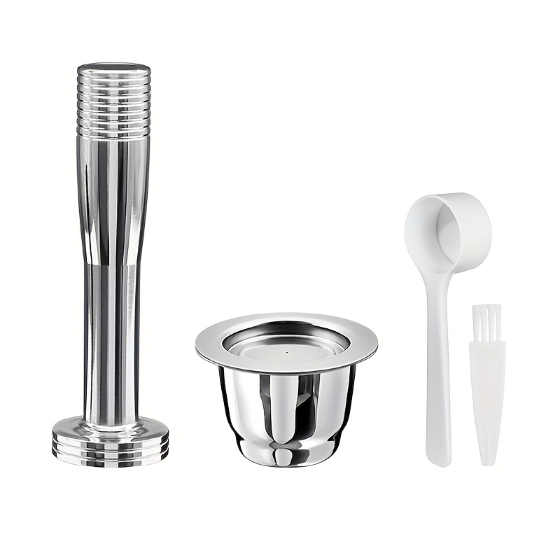 TEMU Stainless Steel Refillable Espresso Coffee Capsule Shell With Tamper & Reusable Filter Cup - Compatible With Machines, Barista Tools For Home