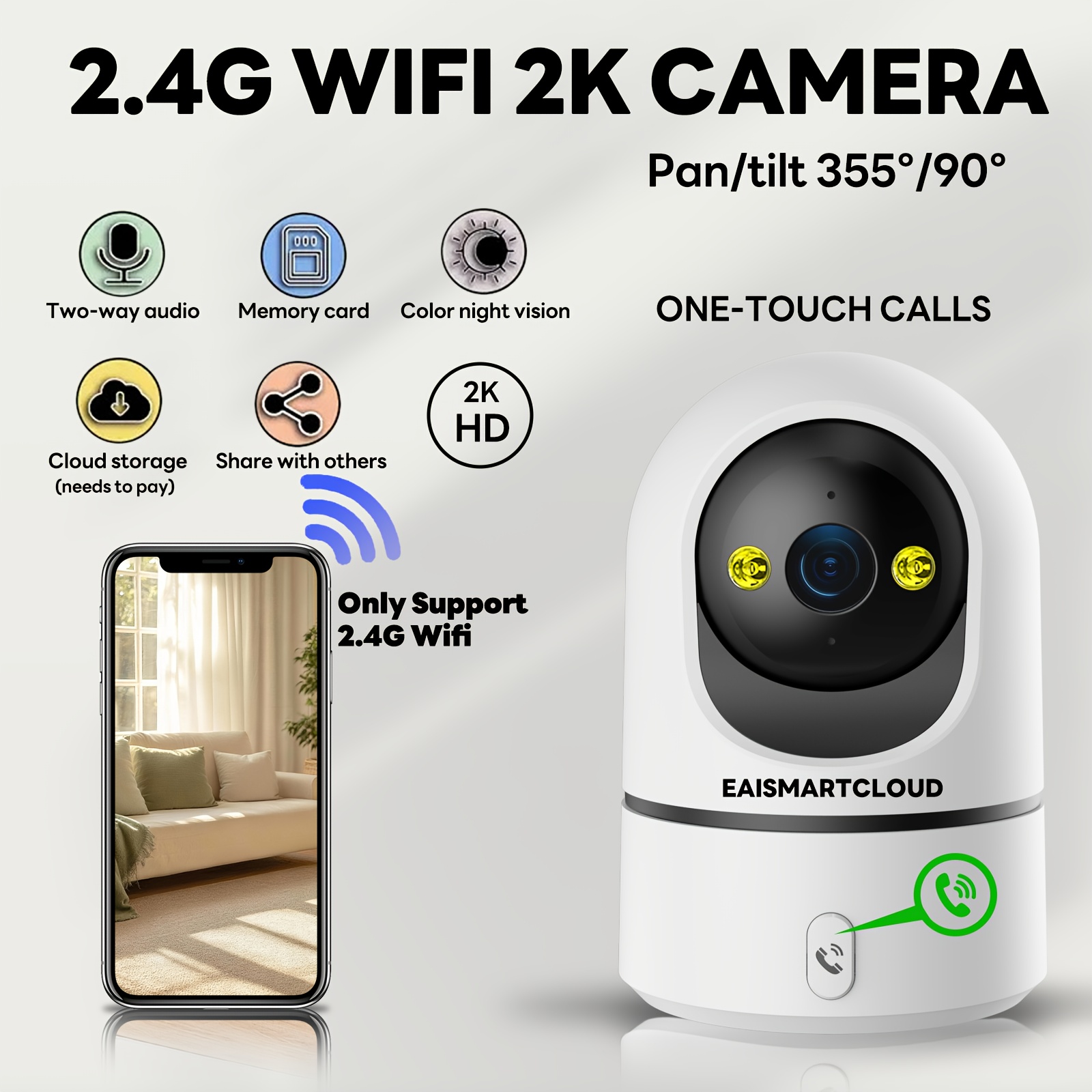 TEMU Eaismartcloud 2k Indoor Security Camera, Audio, Night Vision, App Control, Usb-powered Baby Monitor For Home Security, Home Security Camera,