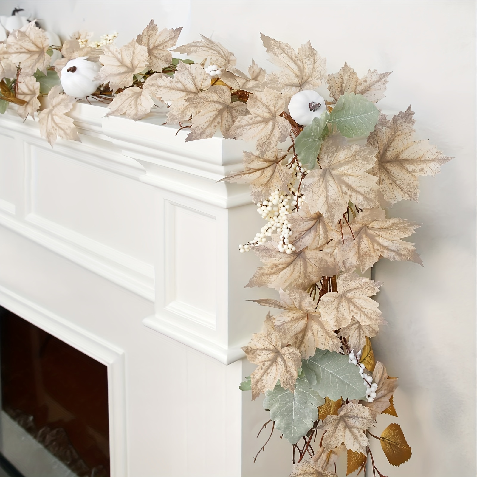 

Thanksgiving Artificial Maple Leaf Garland - 6ft Plastic With Pumpkins And Berries For , Fireplace Mantel, Farmhouse Indoor Outdoor Porch Decor