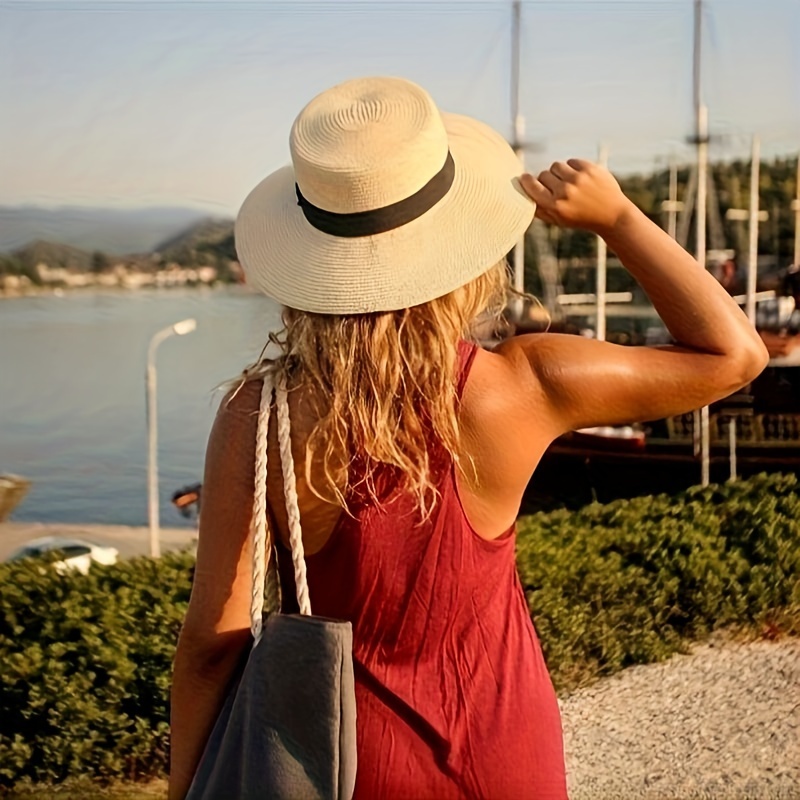 

Unisex British Vintage Flat Top Sun Hat - Wide Brim, Breathable Straw Beach Cap For Men & Women
