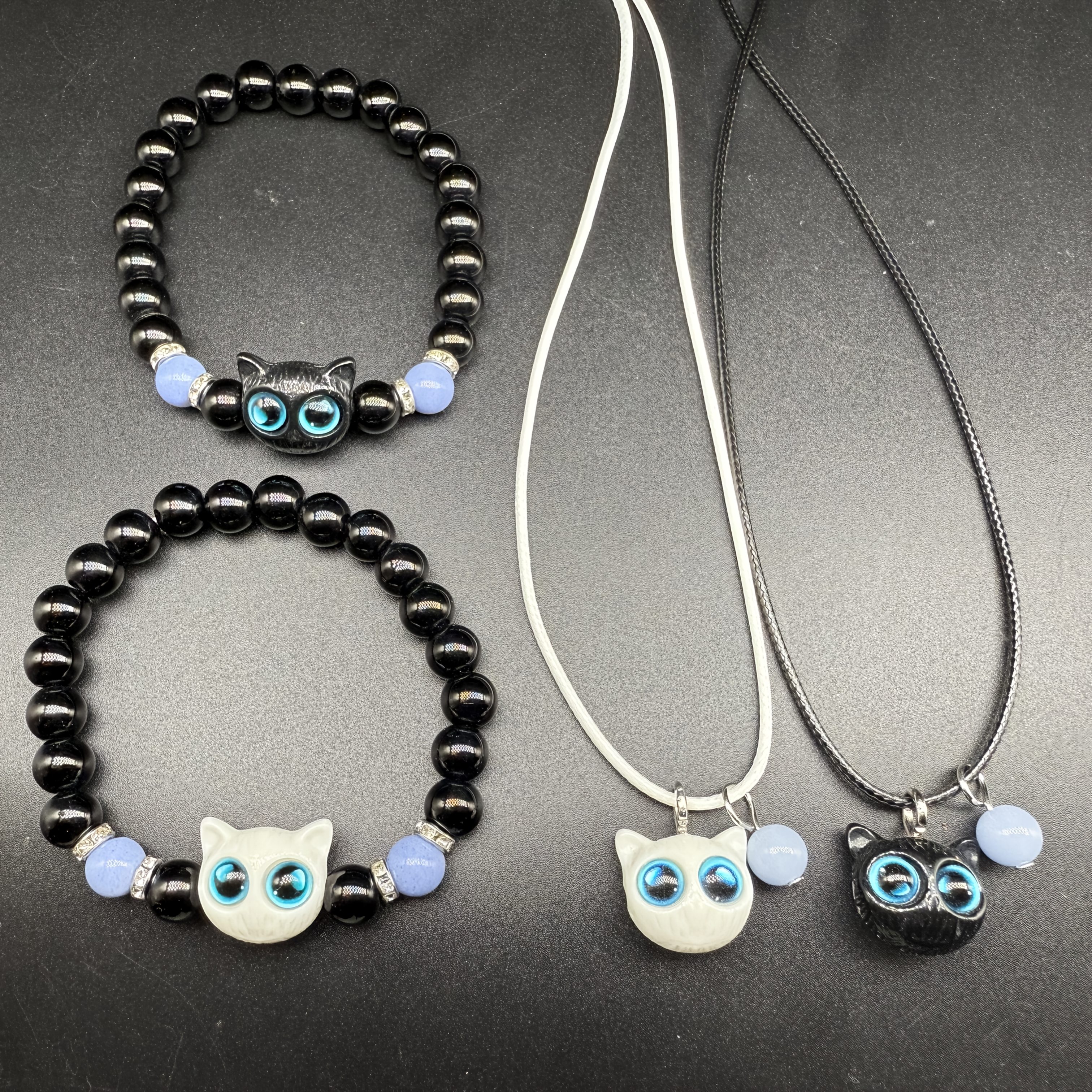E-shop 4-teiliges/Set Leuchtendes Katzen-Perlenarmband & Mehrschichtige Halskette, Vintage Süßes Stück/Freundschaft -The-Dark Verstellbares , Perfektes