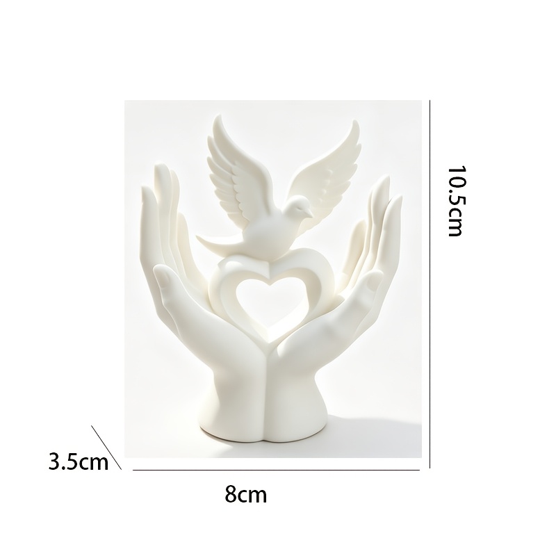 TEMU Sculpture cœur blanc tenue par des mains, ornement en plastique, décoration de sculpture de bureau, décoration pour maison, bureau, , chambre,