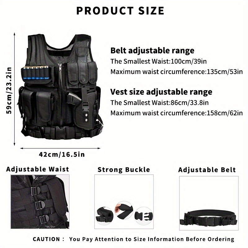 Tactical Vest Durable Mesh Vest with Detachable Belt & Holster for  Subcompact/Compact/Standard Pistol