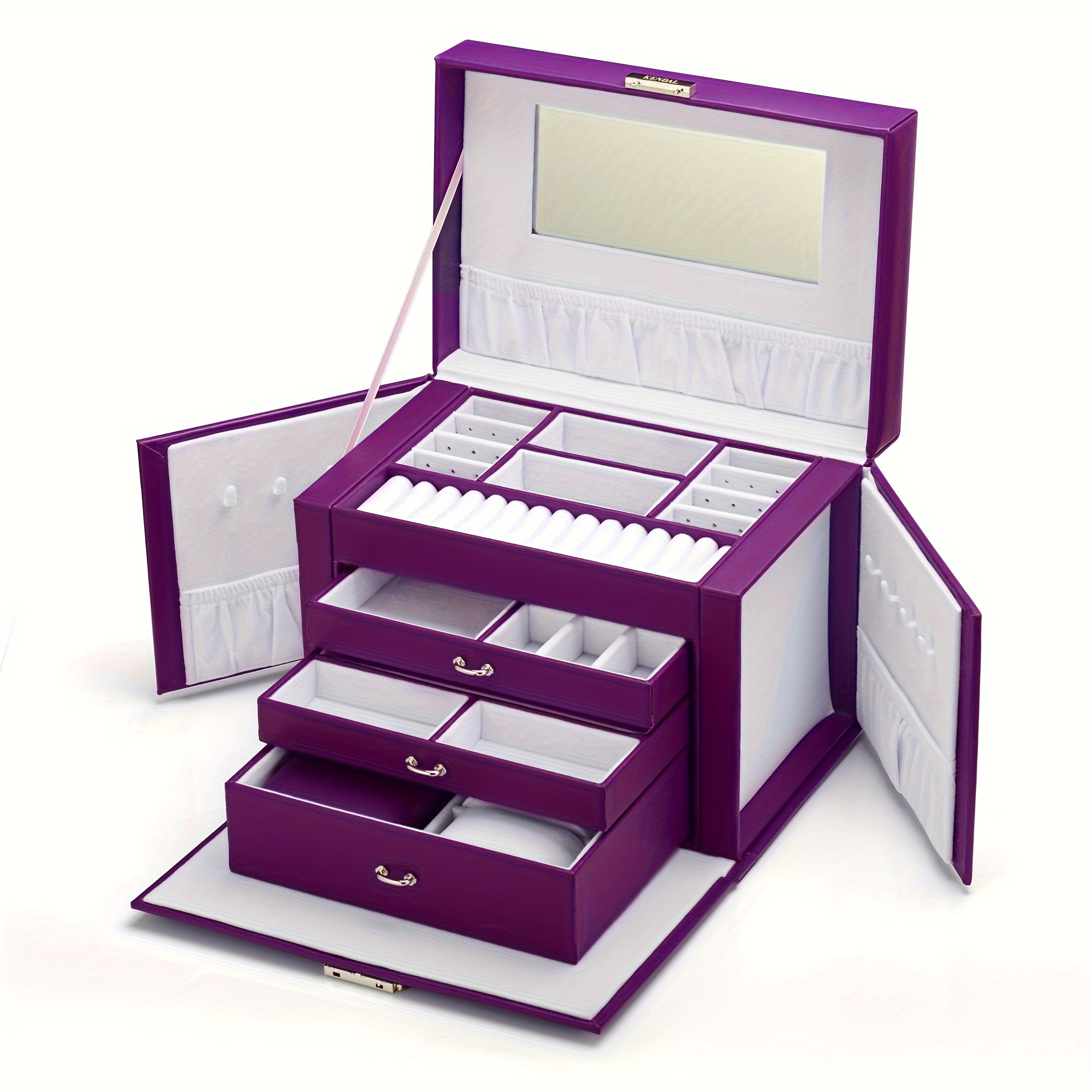 TEMU Jewelry Box For Women- Elegant Velvet Purple Jewelery Storage Jewellery Organizer With Travel Case And Lock For Necklace Earrings Rings, Anniversary Birthday Gifts For Women Girls