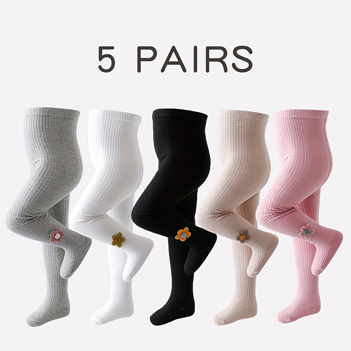 

5pcs Collants Tricotés à Fleurs Mignons pour Filles - Respirants, Confortables pour Toutes les , Parfaits pour la Danse & les Activités en , Lavage à Uniquement