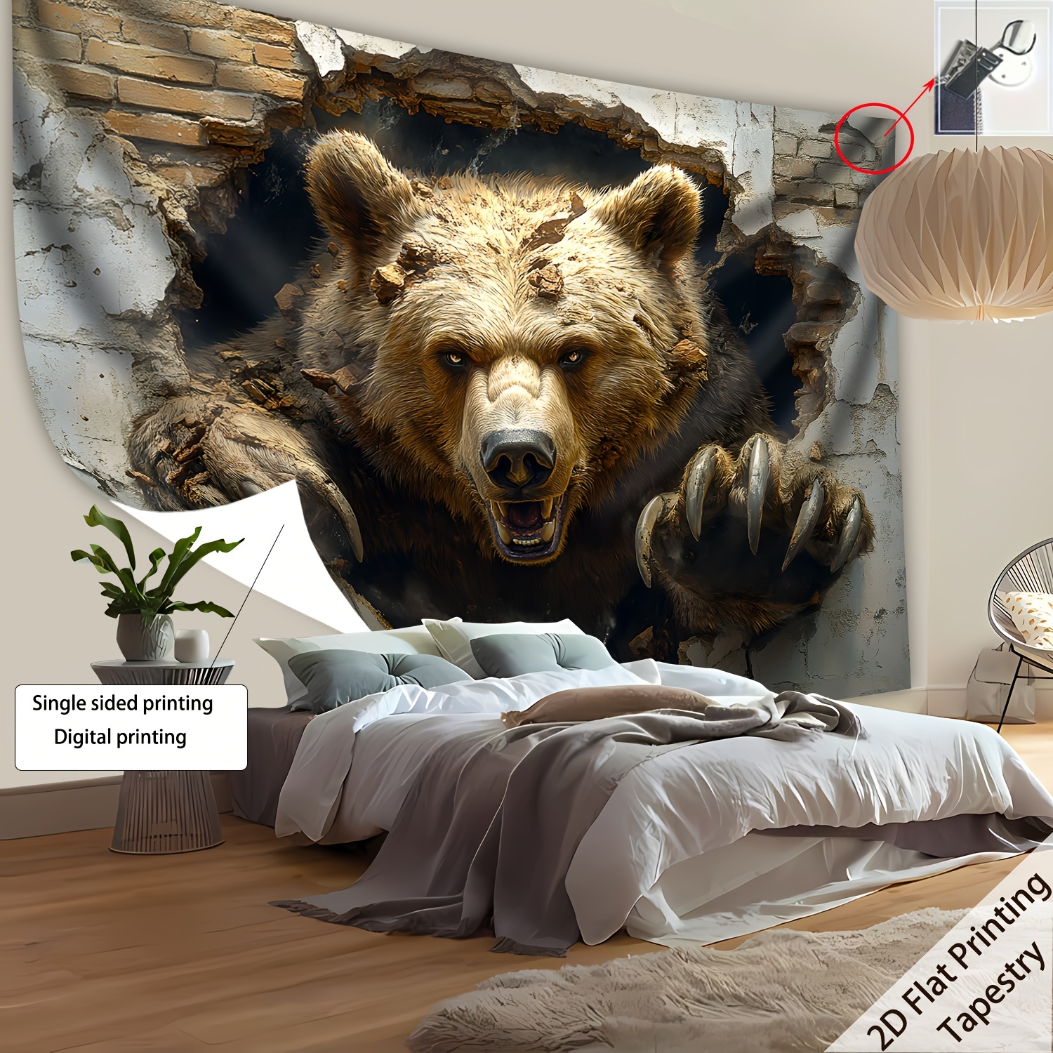 Large Hd Printed Wild Bear Wall Tapestry Polyester Fabric Decor_voghion.com