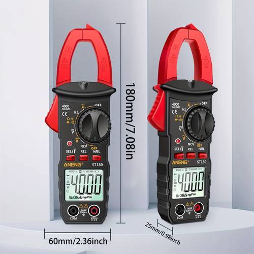 1pc st180 clamp meter multimeter 4000 ncv detection ac voltage continuous frequency measurement diode tester battery powered pvc material universal application