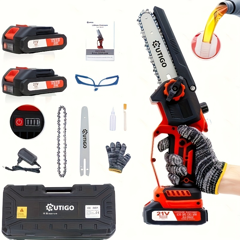 

Outigo Battery Chainsaw, Mini Chainsaw 6000mah, 6'' Electric Chainsaw 2 Battery, Chainsaw 3 Chains + 1 Chain Guide Bars, Mini Cordless Electric Chainsaw