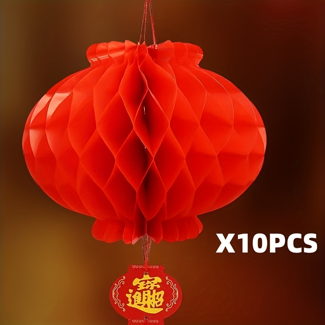 10pcs Set, Chinese New Year Red Festive Paper Lanterns, New Year Party Decorations, Chinese Wedding Scene Props, Diy Home Decorations
