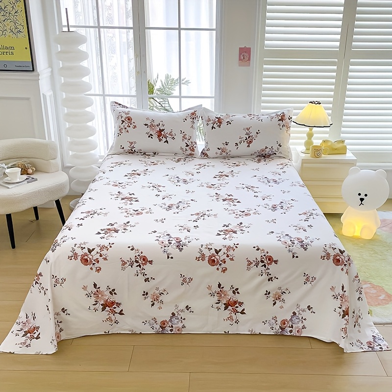 TEMU 3pcs Vintage Floral Print Sheet Set, Skin-friendly, Soft, Comfortable, Machine Washable, Includes 1 Sheet And 2 Pillowcases (pillow Inserts Not
