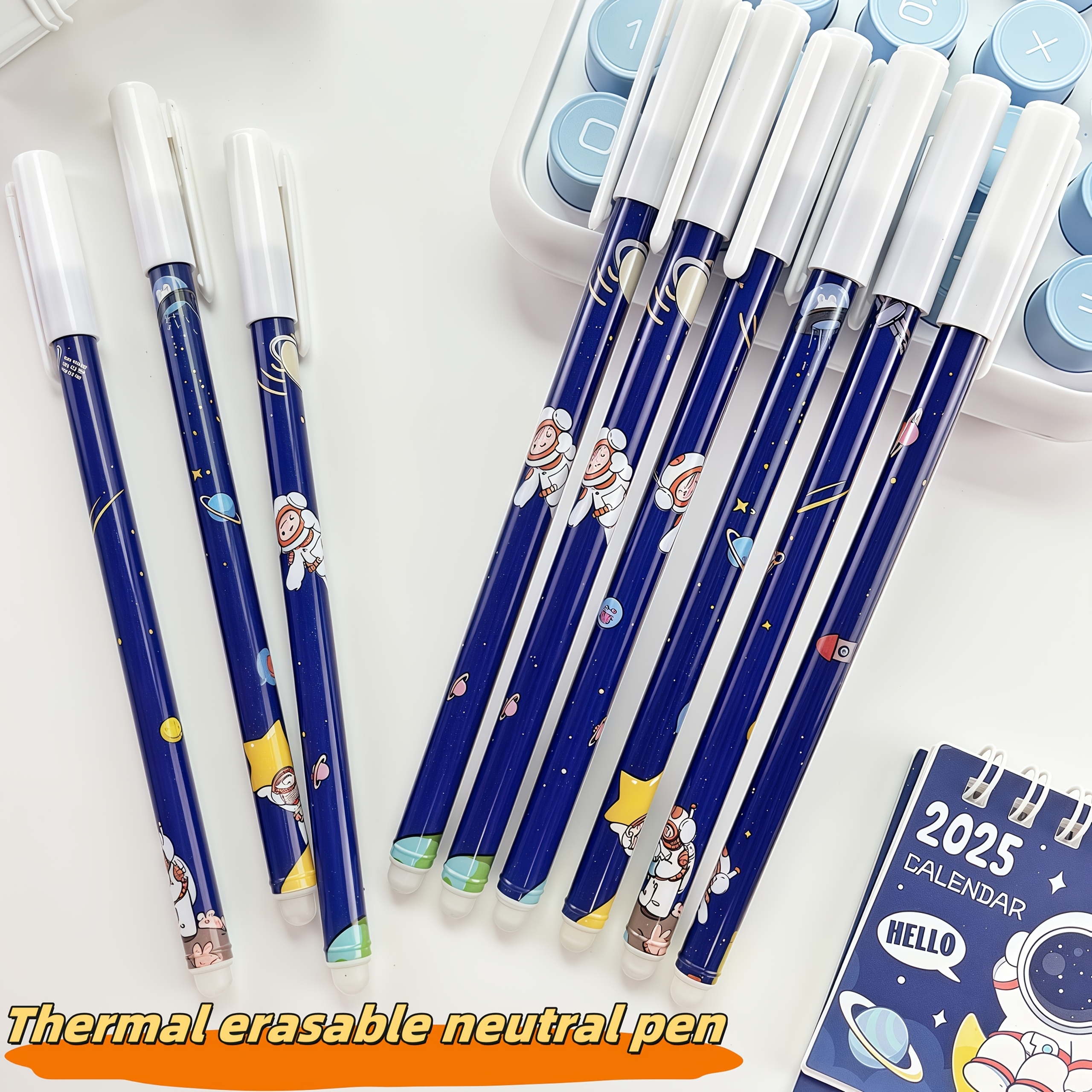 12 pachete de pixuri gel ștergătoare, 0.5mm, tematică astronaut, scriere netedă albastră cu radieră integrată, pentru școală și birou Detaliile articolului 2