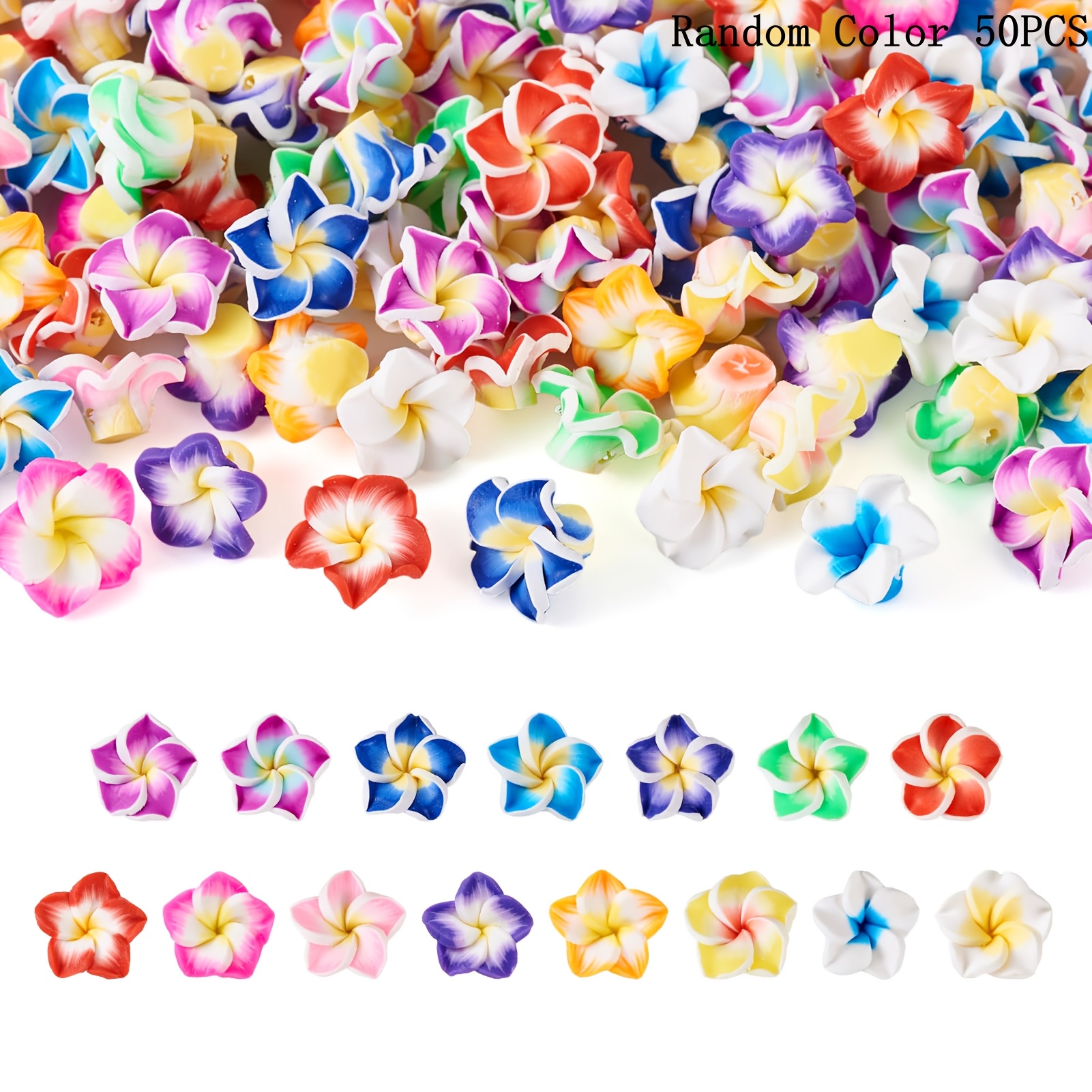 E-shop 50 Stück Lebendige Polymer-Ton Plumeria-Blumenperlen, 15mm*8mm - Verschiedene Farben, Elegante Frangipani-Anhänger für DIY-Schmuck &