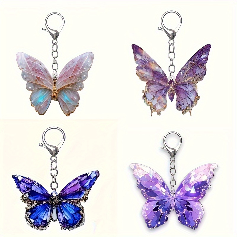 

4 Pcs Butterfly Keychains, Purple Ladies Key Rings, Graduation Season Summer Backpack Charms, Decorative Accessories For Butterfly Lovers