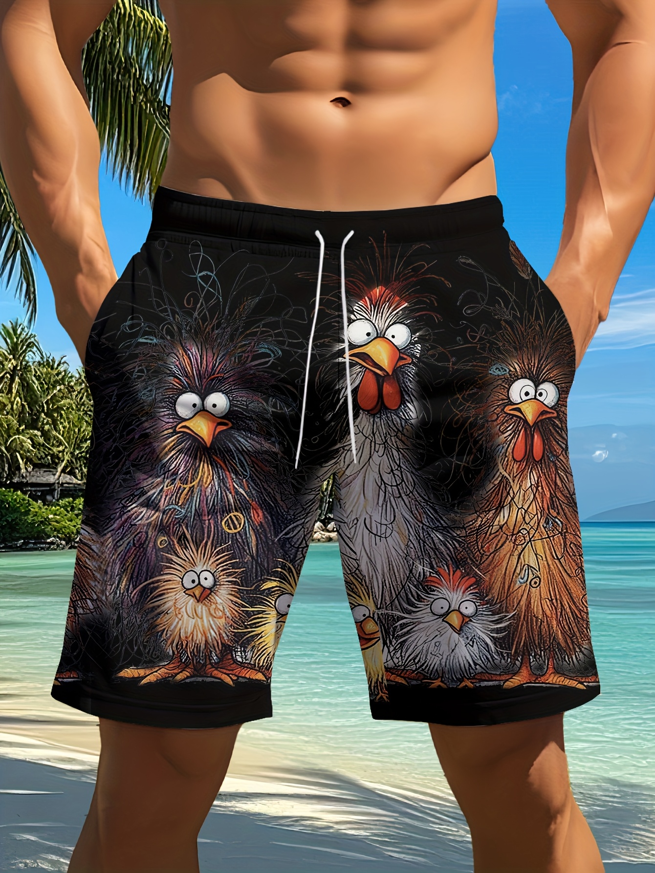 mens colorful 3d rooster print swim shorts 100 polyester Temu
