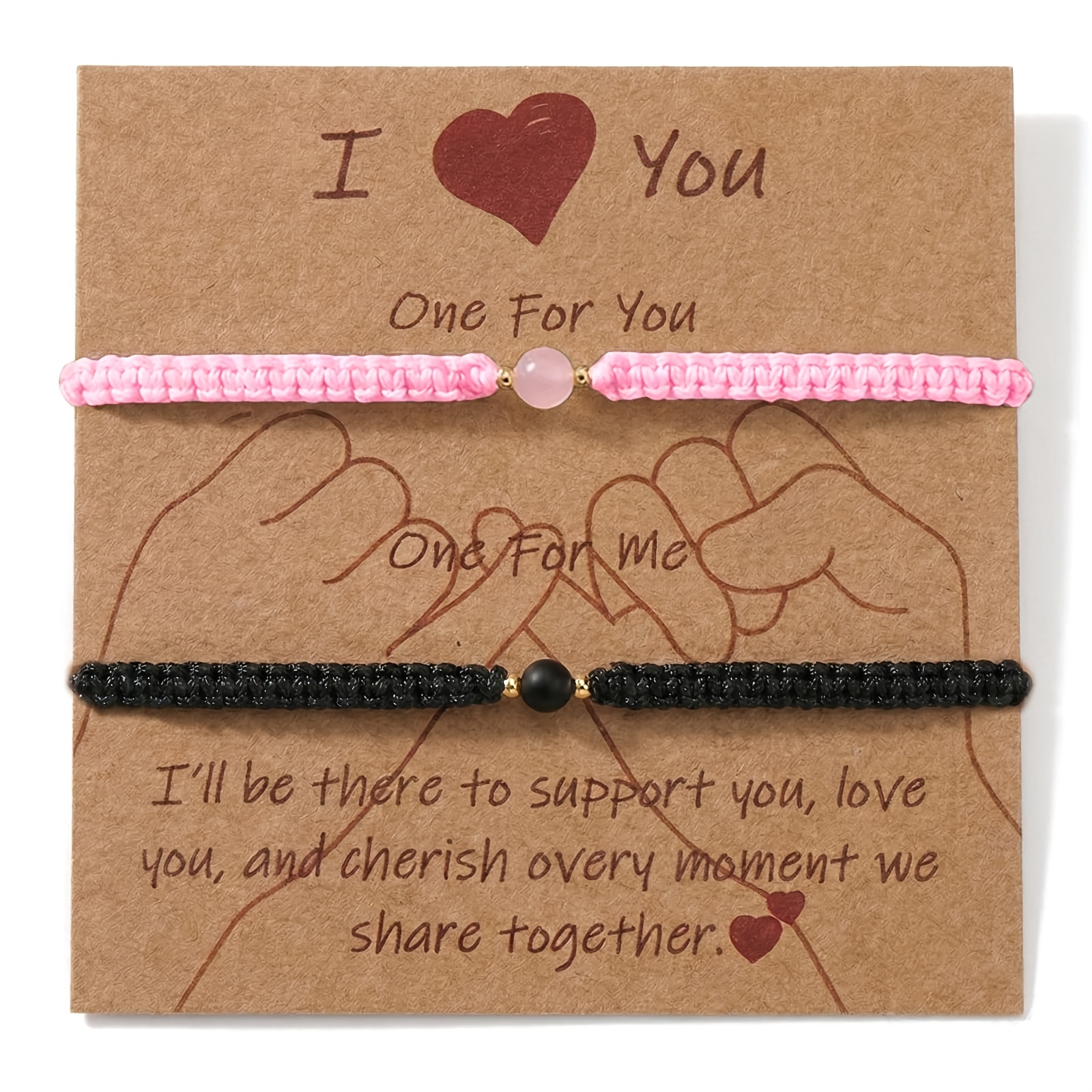 2pcs Braided Bracelets with Matching Beads, Gift Set