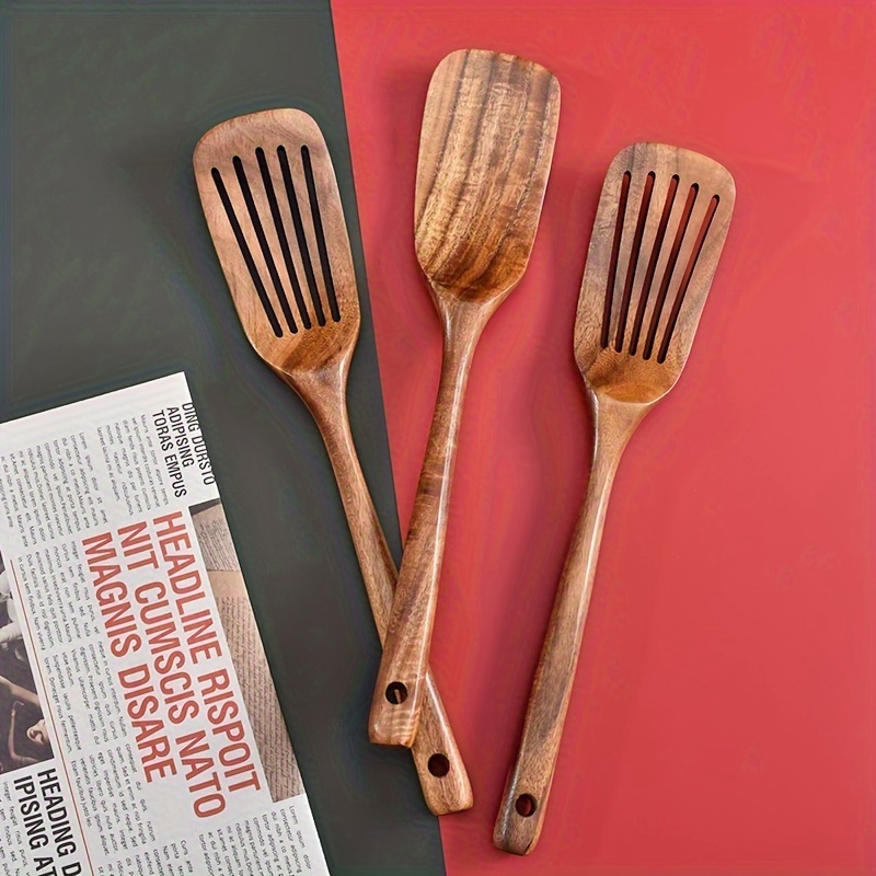 

Premium Wooden Spatula With Extended Handle - Heat-resistant, Kitchen Turner For Cooking & Frying - Easy-clean, Wood Handle, Chefs And Home Cooks