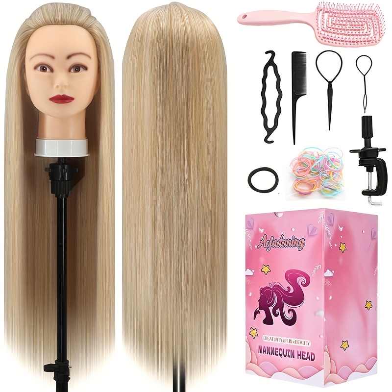 28-Zoll *-Puppenkopf mit langem glattem Haar  Realistischer  Synthetik-Faser-Trainingskopf fr Frisuren, Flechten und Make-up  Stabiler  Stand  Ideal fr Schnheitsschulen, Salons & Zuhause  ...
