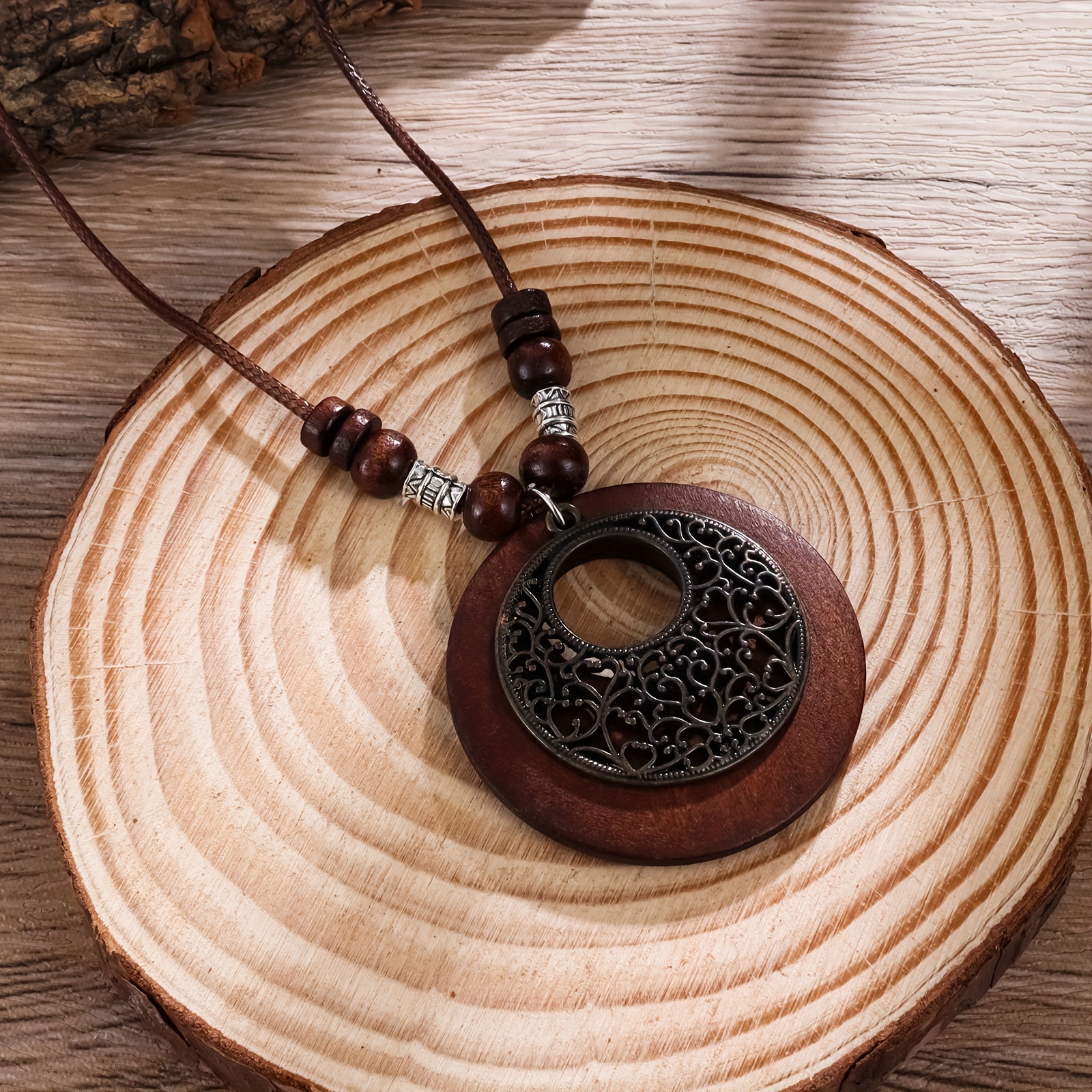 

Retro Ethnic Style Wooden Leaves Long Necklace, Sweater Chain For Men