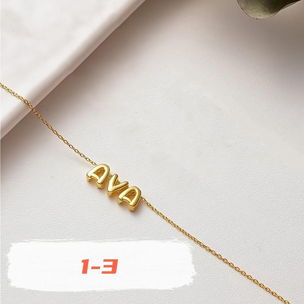 Golden Tone 3D Bubble Name Necklace Personalized Initial Charm Jewelry
