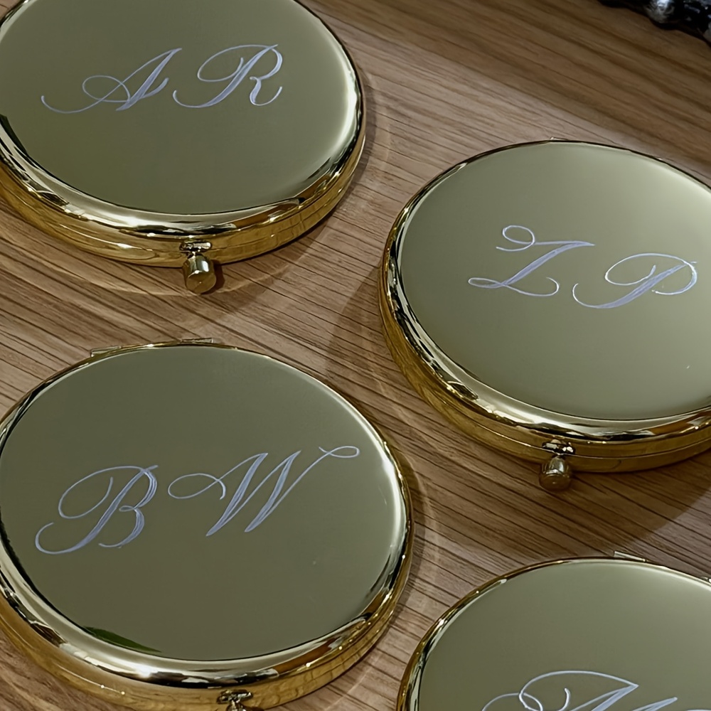 TEMU 1 Polished Stainless Steel Custom Engraved Mirror, A Personalized Name Cosmetic Folding Mirror With A Stylish Pattern, A Portable Folding Makeup