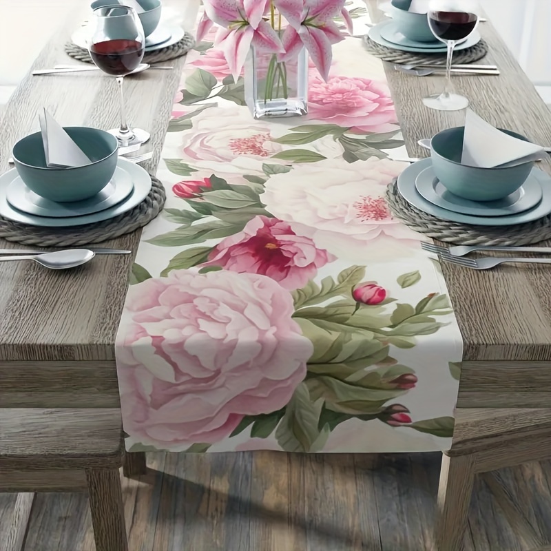 

1pc Elegant & Wildflowers Table Runner - 100% Polyester, Rectangular, Watercolor For Spring/summer Dining Decor, Home & Parties, Table Flower Decor