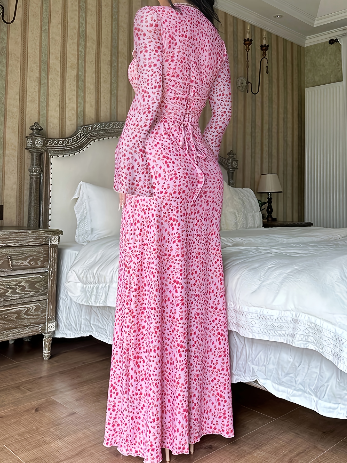 Rose Robe Manches Longues Fleurie Longue été Shein Robe Longue