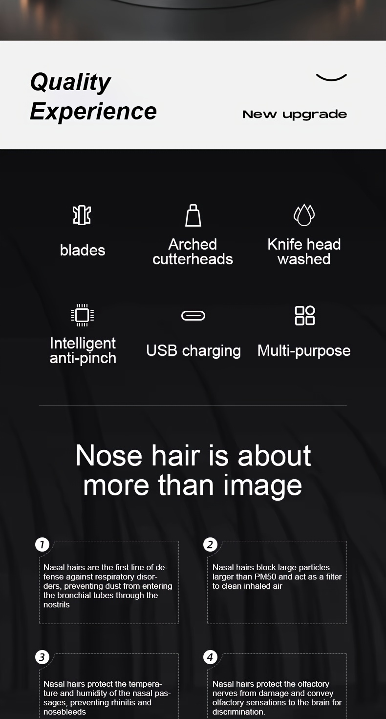   rechargeable nose and ear hair trimmer usb powered easy to clean double   blade suitable for men and women long   Product details 1