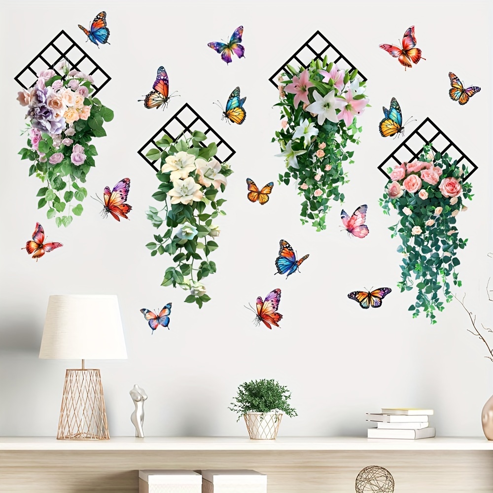 

2pcs/set Removable Pvc Wall Decal, Floral Butterflies Mural, Self-adhesive Wall Art Sticker For Bedroom, Entryway, Living Room, Office, Porch, Background Wall Decor, Home Decoration