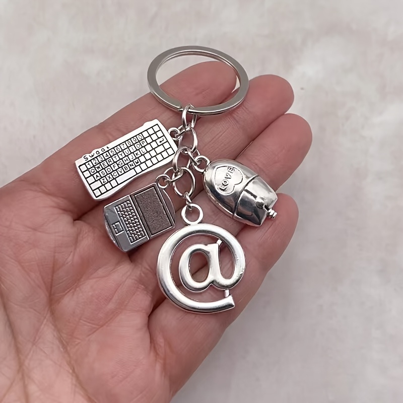TEMU Metal Keychain Featuring A Laptop, Mouse, And Keyboard, Perfect For Men's Casual Fashion