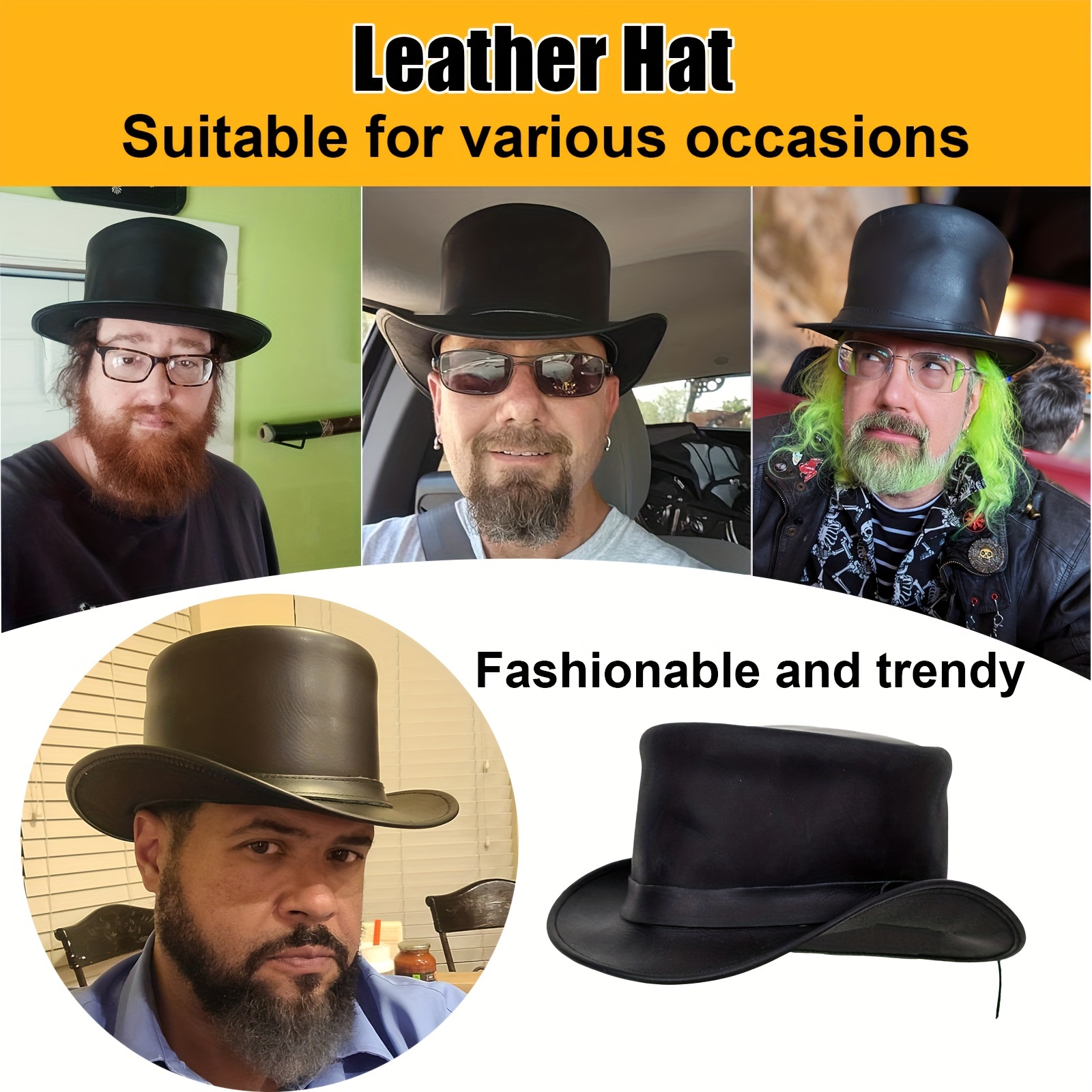 

Black Fashion With Big Head Leather Hat