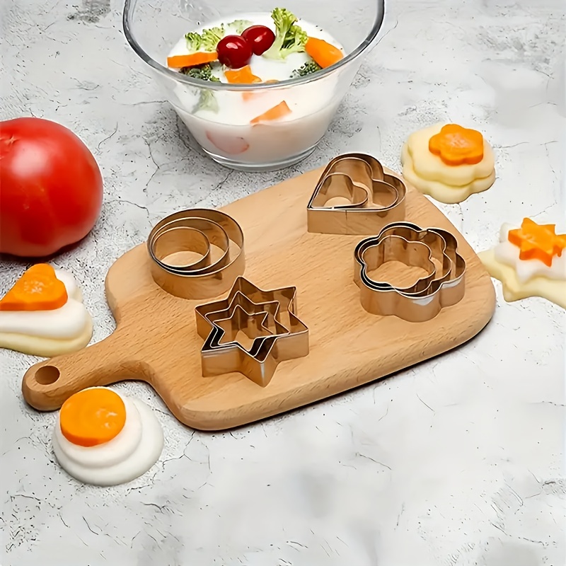 TEMU 12pcs Stainless Steel Cookie And Biscuit Mold Set - Heart, Star, Circle, Flower Shapes For , Pastries, Fruit, And Vegetable Molds, Suitable For