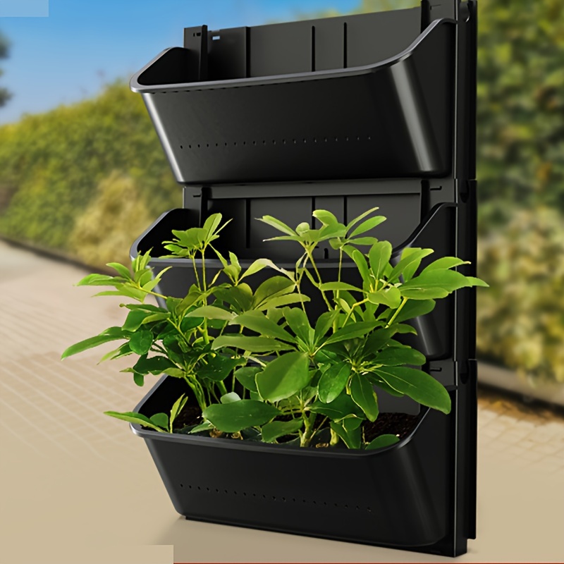 

Ensemble de 4 planters muraux verticaux, style bohémien, plastique noir, planters rectangulaires à montage pour intérieur et extérieur, légers, accessoires de jardin et de pelouse