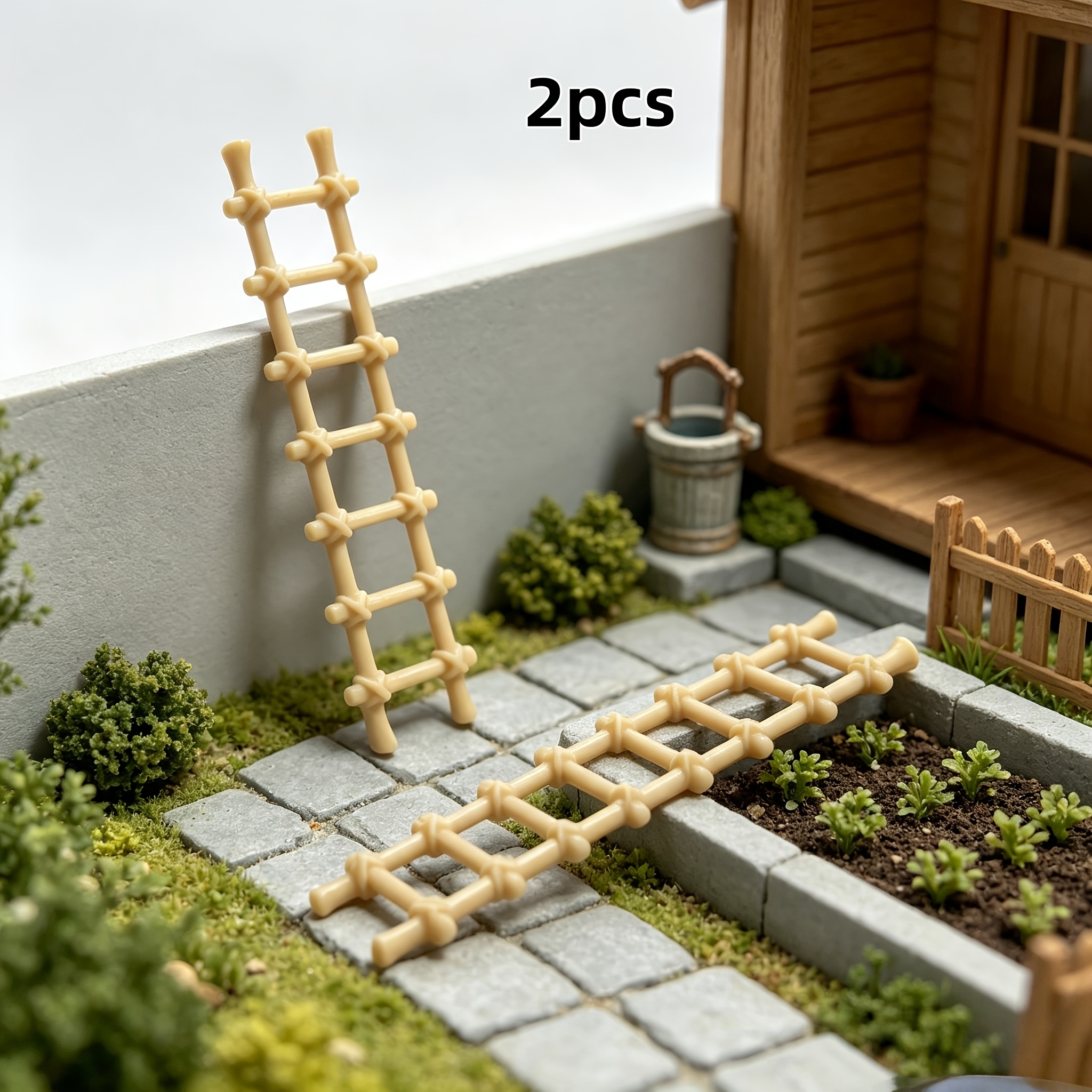 TEMU 2pcs Miniature Cross- Ladder Model, Dollhouse Indoor/outdoor Scene Climbing Ladder, Dollhouse Courtyard Attic Photography Scenery Prop, Flat Or