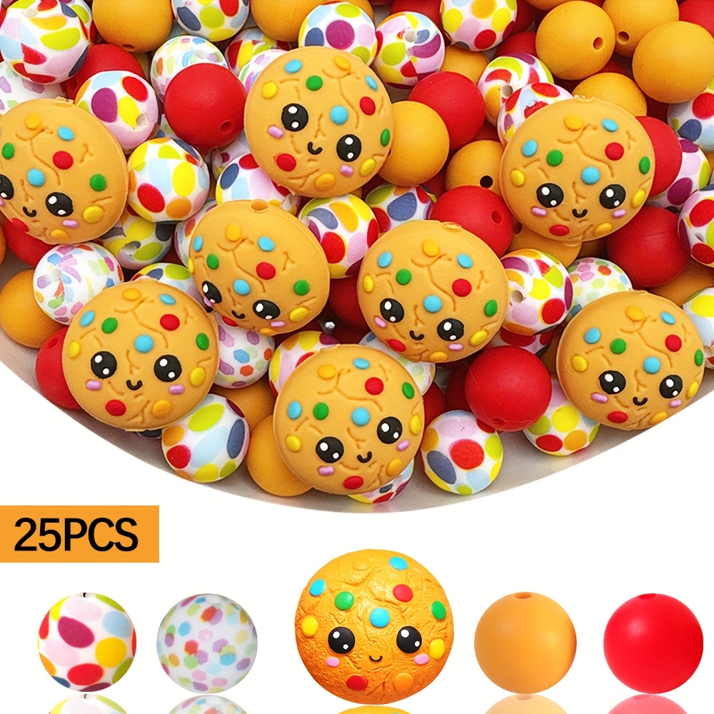 Image of 25pcs 3d Cookie-shaped Silicone Beads, Beads, Perfect For Jewelry Bracelet Making, Diy Beaded Pen Decorations, Creative Gifts, Handicraft Supplies, Decorative Beads - Beads & Bead Assortments