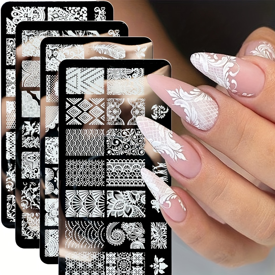4 lace steel plate nail templates bc beauty - Temu Canada