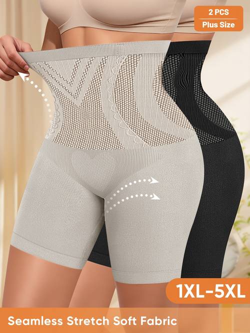 2pcs plus size extended fit high waist tummy control shaping lifting seamless womens underwear stretch briefs boxer briefs