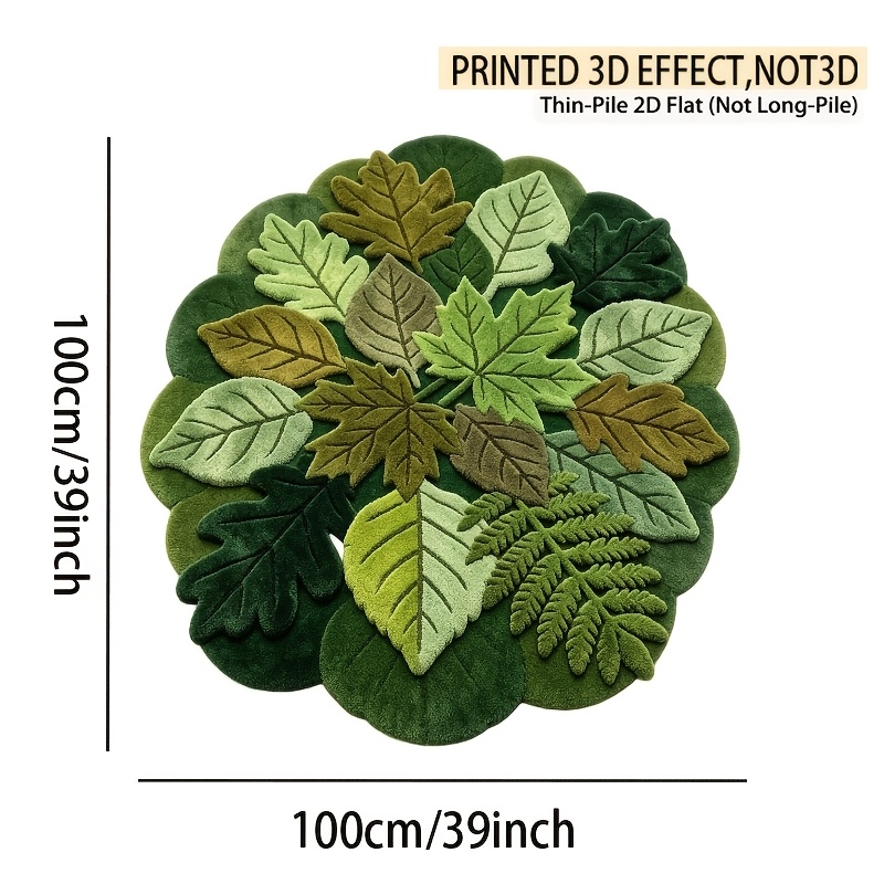 TEMU Thin Plush 2d Printed Non-long Pile, 2d Flat Irregular Shape Carpet, Leaf Language Round Ornament Kitchen Mat, Indoor Floor Mat, Office