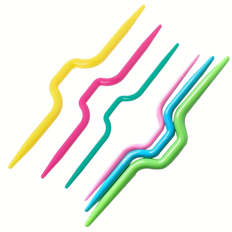 Set Of 6 Assorted Color Knitting Cable Needles And Sewing Needles, Long Plastic Knitting Needles, Crochet Hooks, And Crafting Tools For Knitting