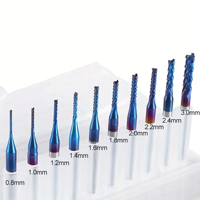 10PCS PCB Milling Cutter Tungsten Steel End Mills Set For Engraving Cutting 0.8‑3.175mm