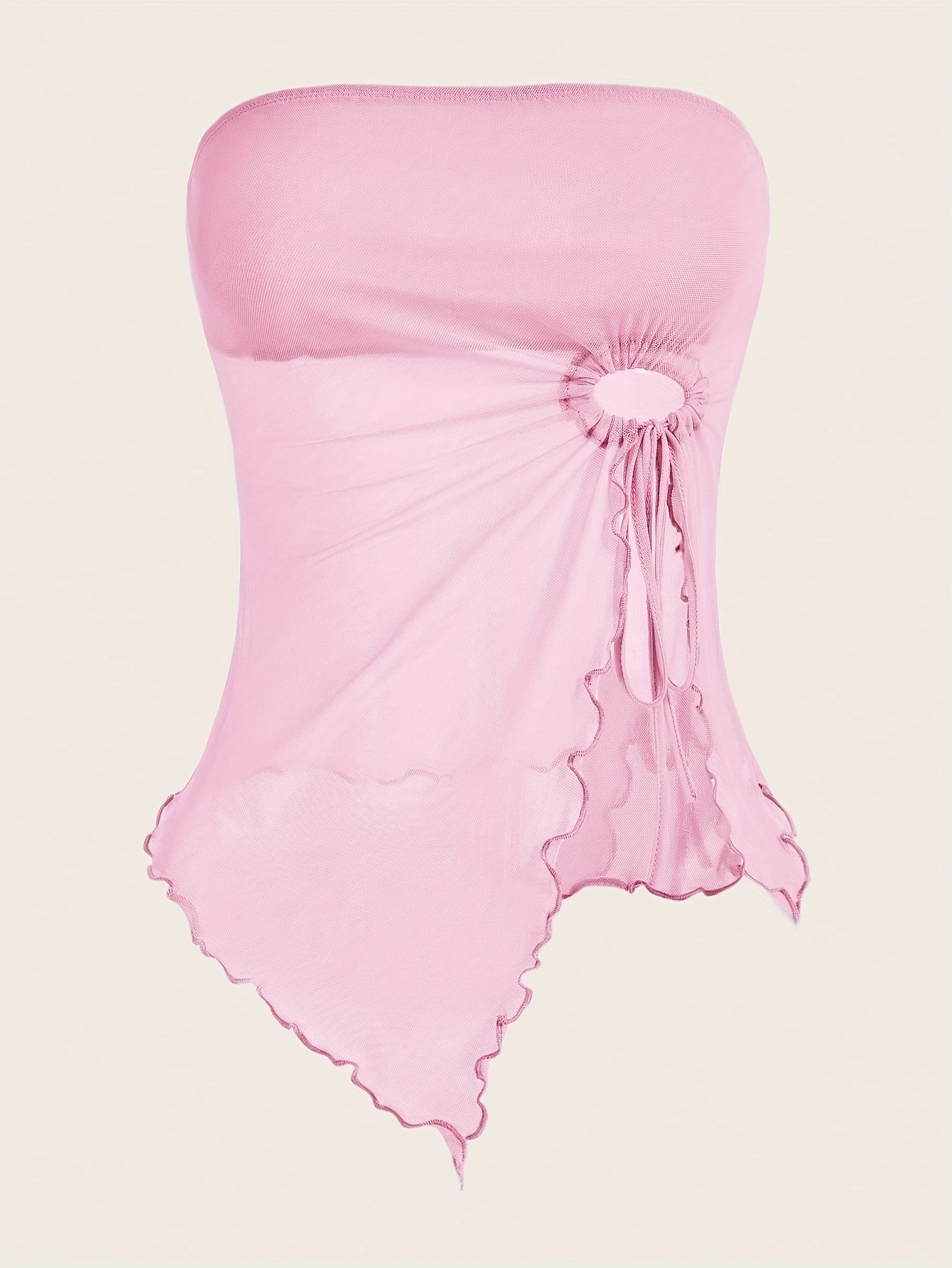 Y2K Asymmetrical Hem Strapless Top with Ruched Detail & Side Tassel - High Elasticity Burgundy Solid Color Women's Fashion Top for All Seasons, Casual Outfit, Trendy Style, Soft Material, Stylish Blouse, Women