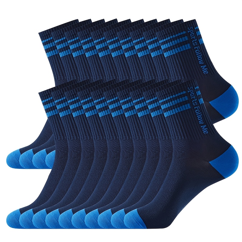 Image of 20 Pairs Of Easy Casual Sports Letter Mid-calf Socks, Breathable Men's Business Socks
