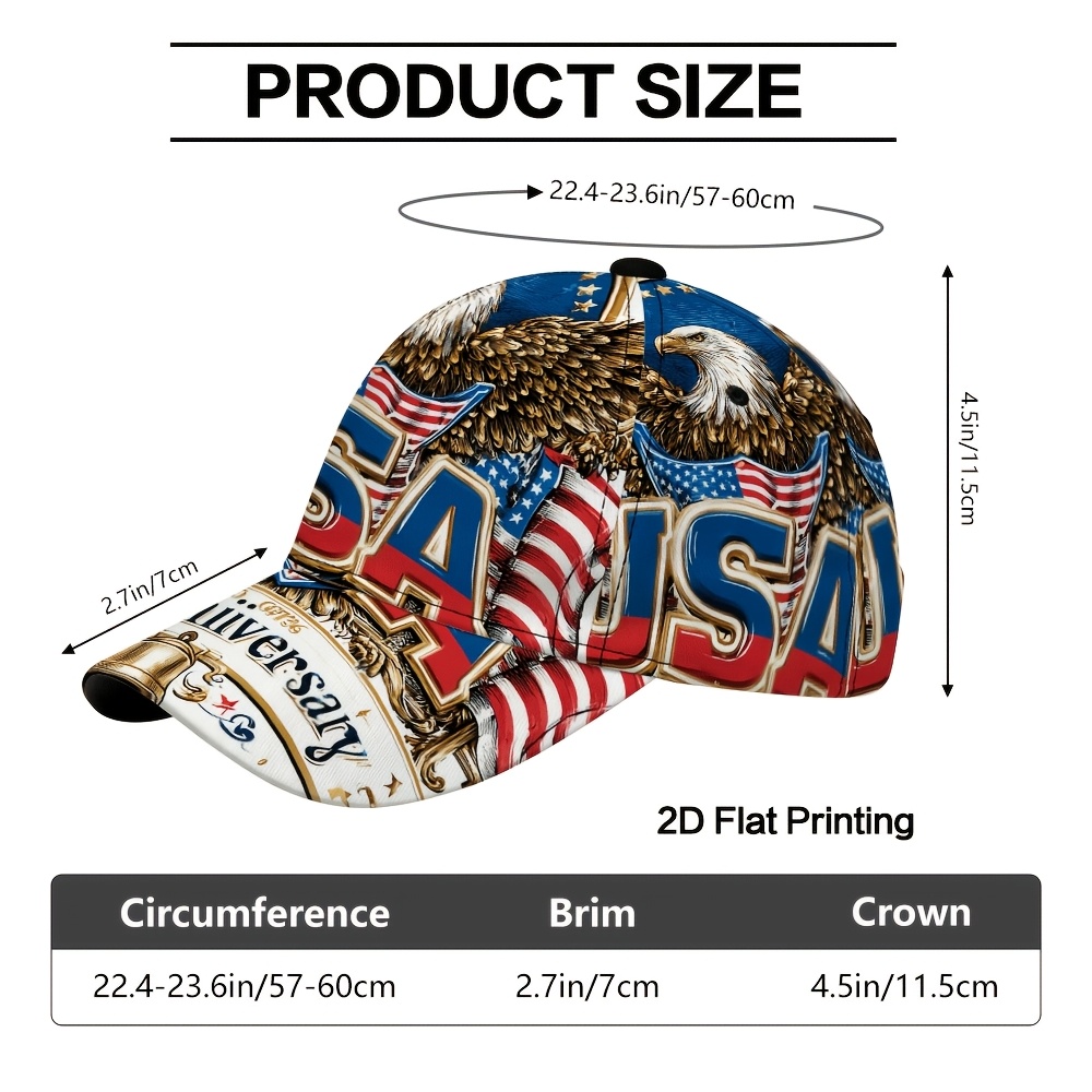 TEMU 1pc Baseball Cap Usa 250th Flag Bird Anniversary Print - A Fashionable Adjustable Duckbill Hat, Designed To Be Lightweight, Use And Ideal For
