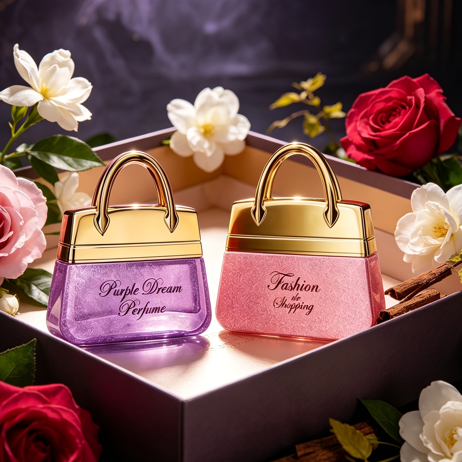 Image of Luxury 2pcs Clutch Shape Hair & Body Spray Set 50ml, Purple & Pink Handbag Perfume With Fresh Fruity & Rose Floral Notes, Perfect For Romantic Dates, Valentine's Day & Mother's Day Gifting