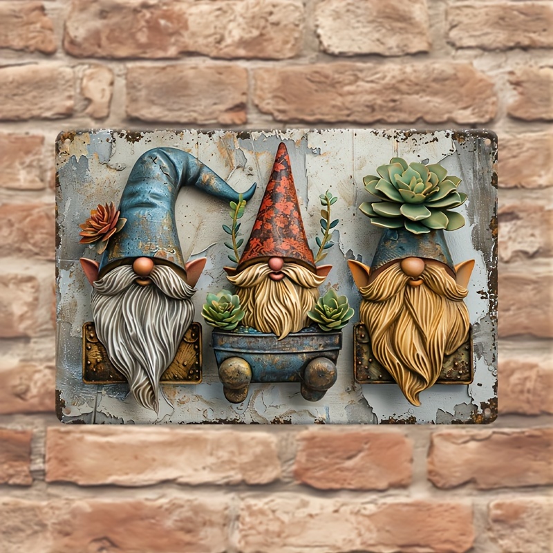 

Whimsical Gnome Metal Tin Sign - Vintage Style Wall Art For Home, Cafe, Bar, Garage & Outdoor Decor - Perfect Holiday Gift (11.9" X 7.9")