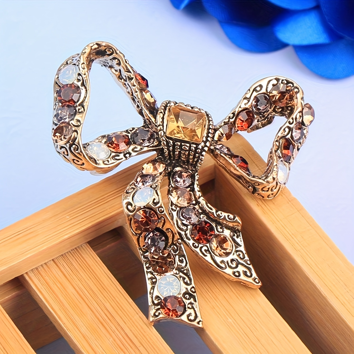 Image of Royal Bow Brooch - Golden Carved Red Face Main Stone, Of Colored Synthetic Gemstonestones, Dinner Collection Jewelry