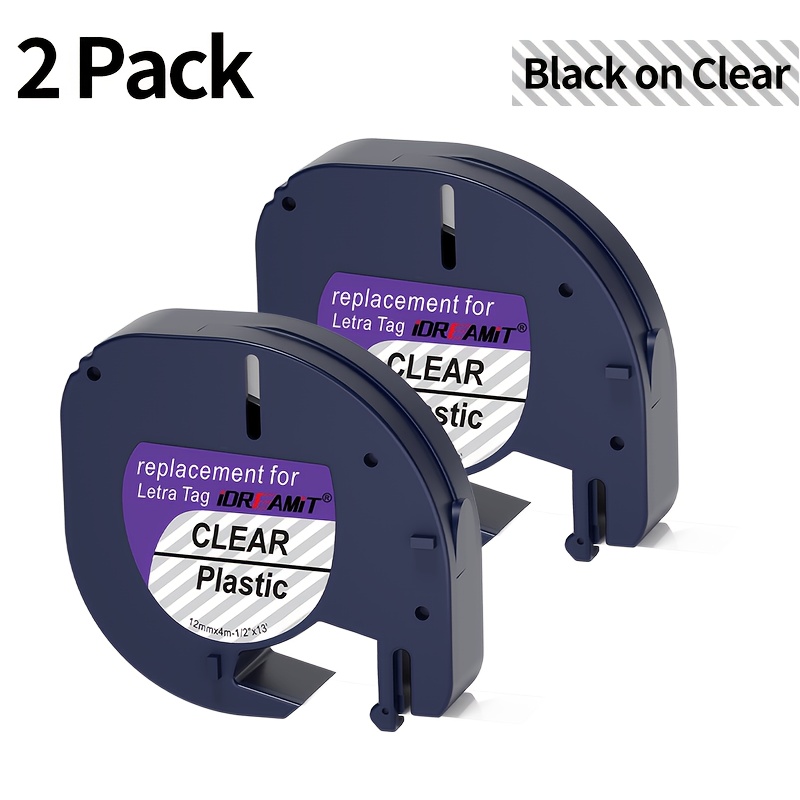 Image of 2 Rolls Compatible With Supplies Packaging 16952 12267 16951 S0721530 Transparent Plastic Label Tape 12mm X 4m 1/2-inch X 13ft For Plus Lt-100h, Lt- Label Makers Black Font On Clear Material