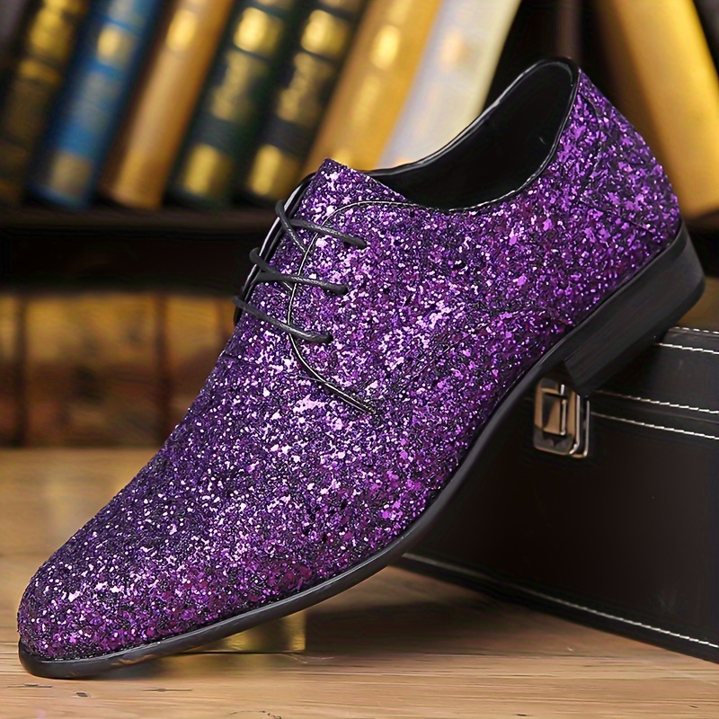 Purple Blue Glitter Loafers Men's Purple Glitter Dress Shoes Sparkling Formal Footwear With Purple Blue Glitter Loafers Men's Purple Glitter Dress Shoes Sparkling Formal Footwear With