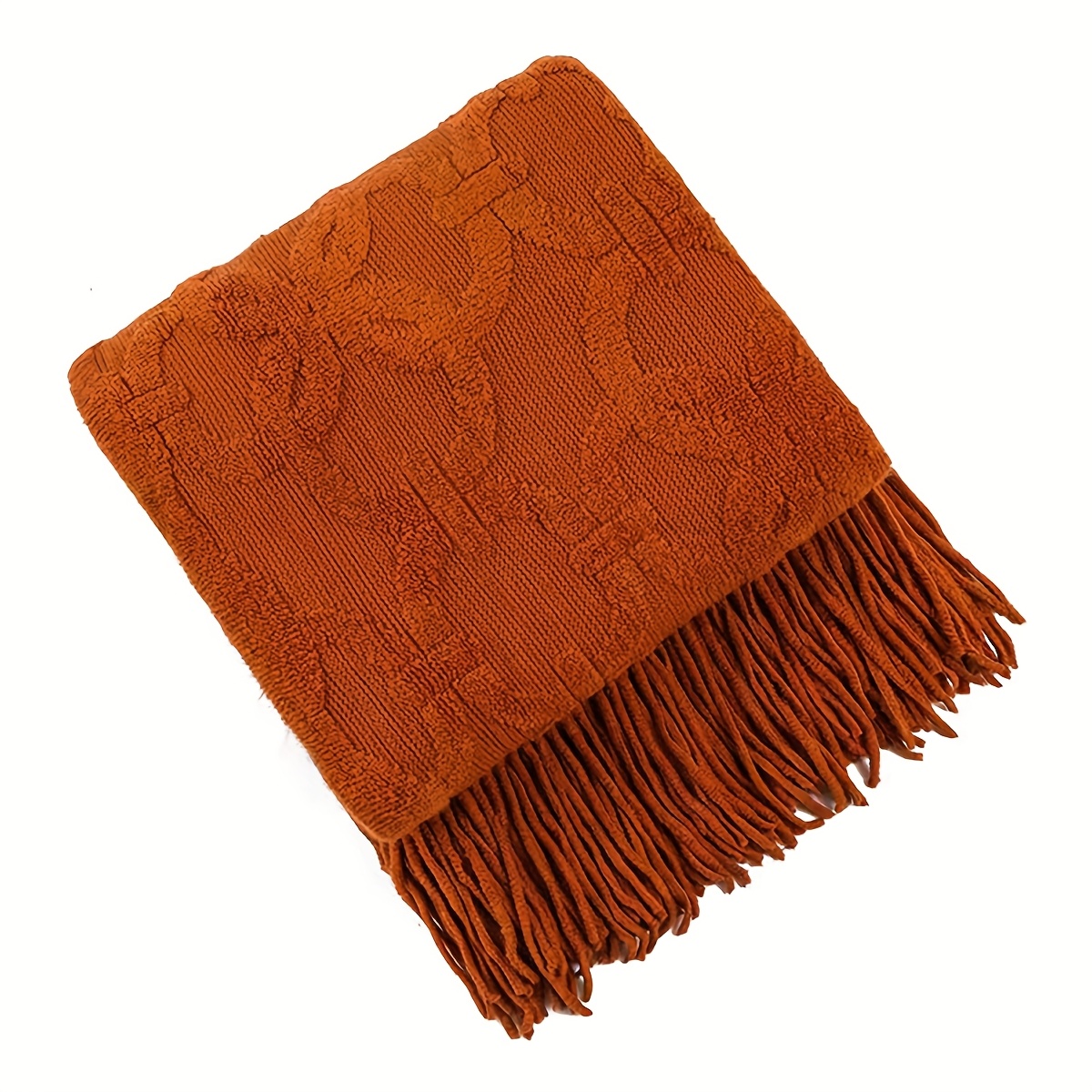 TEMU 1pc Warm And Solid Color Jacquard Terrycloth Tassel Blanket, Suitable For Bedroom And Living Room, , Halloween Atmosphere, Autumn/winter Bright